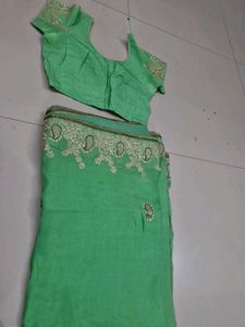 Green Pittan Work Saree With Blouse