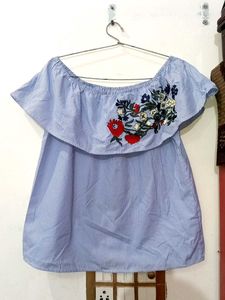Blue  Off-Shoulder Top