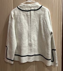 Korean Elegant White Fuzzy Tweed Jacket