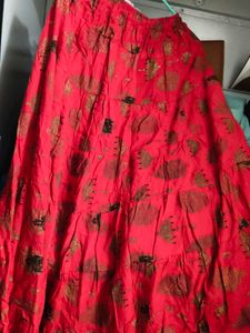 Tiered Red Patterned Skirt