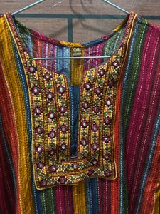 Colorful Striped Embroidered Kurti