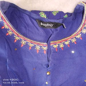 Cotton Kurtha Navy Blue And Red Border