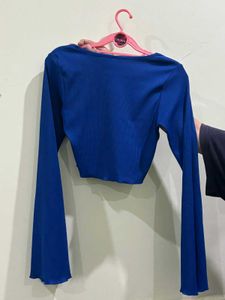 Chic Blue Bell Sleeve Crop Top by Lola Style
