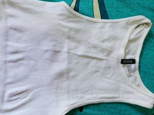 H&amp;M White Ribbed Cropped Tank