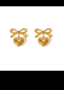 Gold Heart Bow Earrings