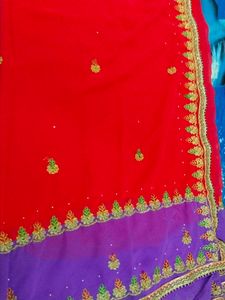 Pink And Golden Embroidery Design Saree...