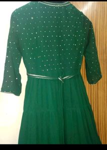 INDYA GREEN POLKA FOIL TIERED MAXI TUNIC