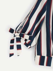 Striped Wrap Top with Tie Sleeves