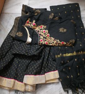 Elegant Black Embroidered lehenga Kurta Set