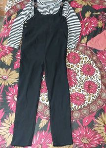 Black &amp; White Stripped T-shirt And Dungaree