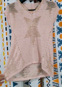 Womens Peach Crotchet Knit Top