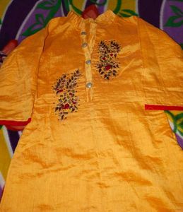 Yellow Red Kurta Set
