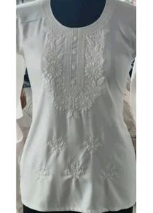 Chikankari-Style Cotton Kurti