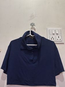 Navy Blue Crop Polo Top