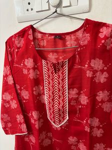 Red Floral Print Kurta