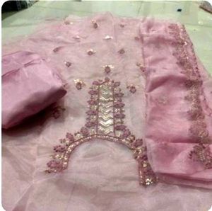 Elegant Pink Unstitched Dress Material Set