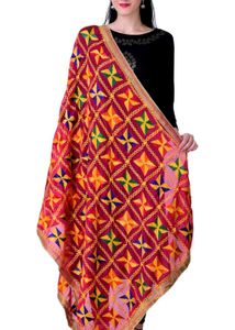 Women&#39;s Embroidered Phulkari Chiffon Dupatta
