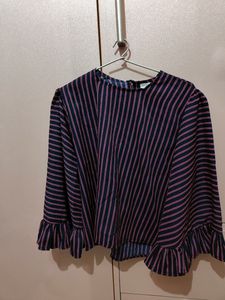 Striped Bell Sleeve Crop Top