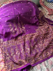 pure crepe phulkari embroidery saree