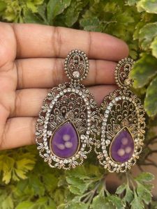 Elegant Purple Stone Drop Earrings