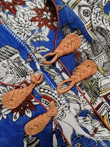 Women Blue Yellow Printed Kurta With Jacket