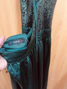 Shein Satin Sequin Panel Split Maxi Cami Dress