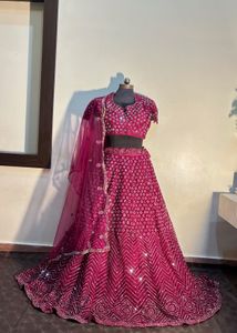 💖 Pink & Burgundy Full Mirror Work Lehenga – For