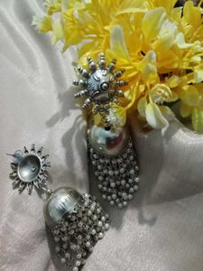 Oxidised Silver Big Drop Earrings