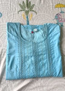 Light Blue Embroidered Tunic Top