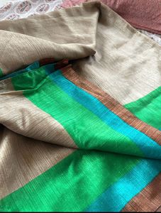 Beautiful Sari in Beige Color,Multicoloured Border