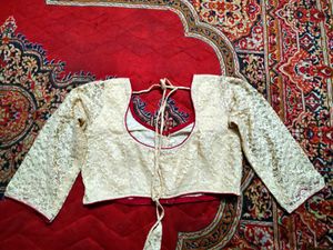 Lace Blouse with Red Piping