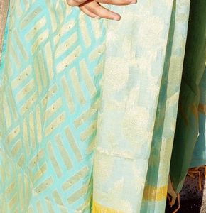 Aqua &amp; Gold Printed Kurta Set