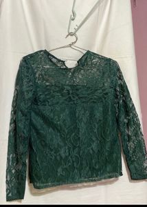 Tokyo Talkies Top In Dark Green Colour with mesh.