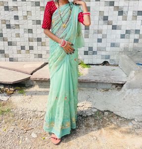 Elegant Sea Green Embroidered Saree