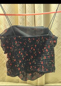 Floral Cute Black Top