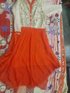 Orange &amp; Gold Anarkali Dress