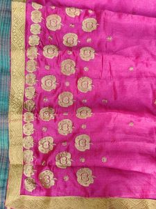 Pink &amp; Gold Embroidered Saree With Blouse