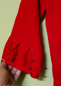 Red Kurti With Purl Design