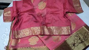 Pink &amp; Gold Banarasi Silk Saree
