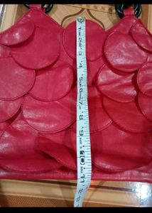 Red Petal Beaded Handle Handbag