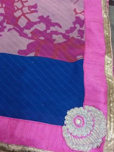 Pink &amp; Blue Floral Saree