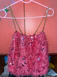 Pink Sequin Fringe Top XL