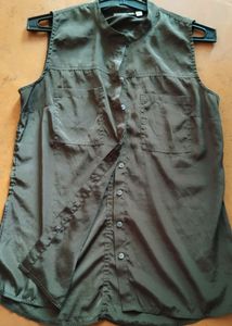Military Green Shirt In Satin Silk