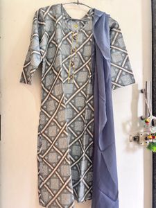 2pc Patterned Grey Casual Dress