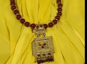 Maroon Beaded Necklace &amp; Earrings Set