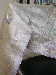 Cream Zardosi Work Saree
