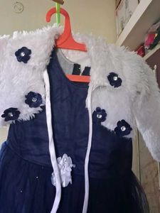 Cute Blue Dress with Fur Jacket