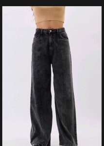 Charcoal Grey Solid Baggy Jeans