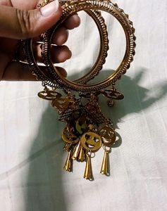 Golden Kangan Bangles With Kaleere Jhumke Beautiful Not Used Beautiful Designer
