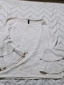 White Eyelet Ruffle Sleeve Top